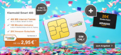 Klarmobil Smart 400 ( 100 Freiminuten ins Festnetz & Mobilfunk + 400 MB Datenflat ) + 20€ Amazon Gutschein für 2,95€ mtl. @Logitel