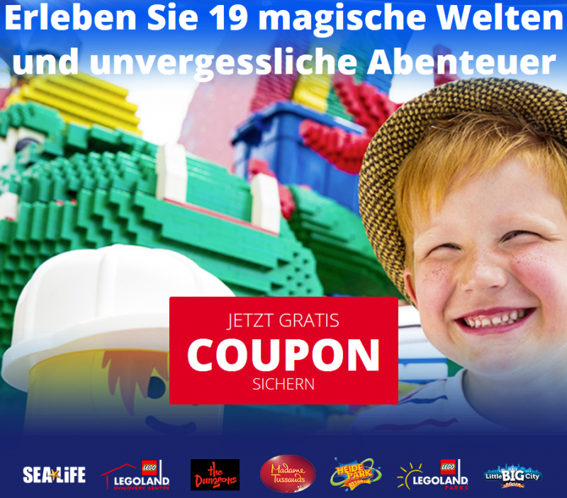 2für1 Coupon für Legoland, Sea Life, Heide Park usw. Merlin